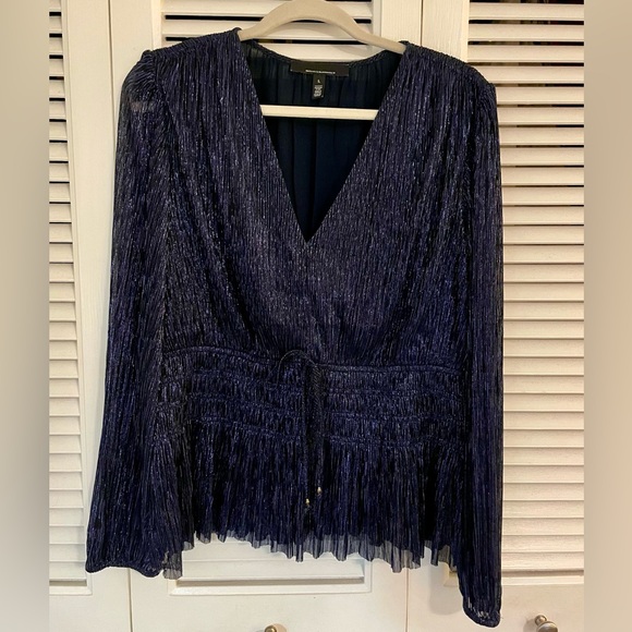 NWOT WHBM Metallic V-Neck Peplum Top - Picture 5 of 6